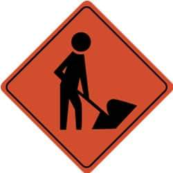 NMC - "Worker Digging", 24" Wide x 24" High, Aluminum Traffic Control Signs - 0.08" Thick, Black on Orange, Engineer Grade Reflectivity, Diamond, Post Mount - A1 Tooling