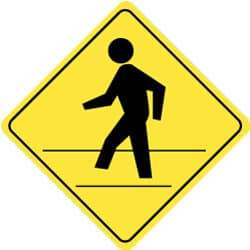 NMC - "Pedestrians Crossing", 24" Wide x 24" High, Aluminum Pedestrian Crossing Signs - 0.08" Thick, Black on Yellow, Engineer Grade Reflectivity, Diamond, Post Mount - A1 Tooling