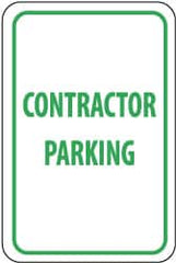 NMC - "Contractor Parking", 12" Wide x 18" High, Aluminum Reserved Parking Signs - 0.063" Thick, Green on White, Rectangle, Post Mount - A1 Tooling