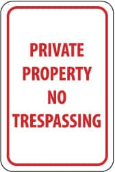 NMC - "Private Property - No Trespassing", 12" Wide x 18" High, Aluminum Parking Lot Traffic Signs - 0.063" Thick, Red on White, Rectangle, Post Mount - A1 Tooling