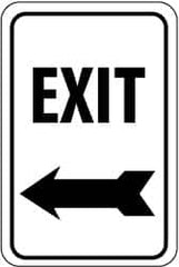 NMC - "Exit", "Left Arrow", 12" Wide x 18" High, Aluminum Parking Lot Traffic Signs - 0.08" Thick, Black on White, High Intensity Reflectivity, Rectangle, Post Mount - A1 Tooling