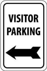 NMC - "Visitor Parking", "Left Arrow", 12" Wide x 18" High, Aluminum Parking Lot Traffic Signs - 0.063" Thick, Black on White, Rectangle, Post Mount - A1 Tooling