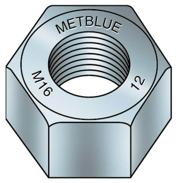 Value Collection - M16x2.00 Metric Coarse Steel Right Hand Hex Nut - 24mm Across Flats, 13mm High, Metric Blue Finish - A1 Tooling