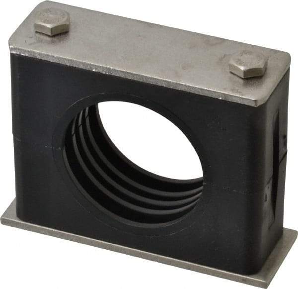 HYDAC - 3.46" Wide x 2.83" High x 1.18" Deep, Polypropylene Standard Duty Vibration-Control Clamp - Stainless Steel Plate, For 1-1/2" Pipe, Mount with Weld Plate, Top Plate, Plastic Clamp Pair, Bolts - A1 Tooling