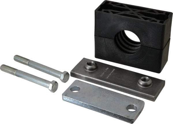 HYDAC - 5.51" Wide x 4.33" High x 1.77" Deep, Polypropylene Heavy Duty Vibration-Control Clamp - Carbon Steel Plate, Mount with Weld Plate, Top Plate, Plastic Clamp Pair, Bolts - A1 Tooling