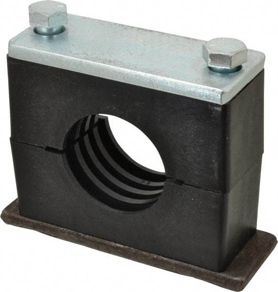 HYDAC - 7.09" Wide x 5.51" High x 2.36" Deep, Polypropylene Heavy Duty Vibration-Control Clamp - Carbon Steel Plate, For 2-1/2" Pipe, Mount with Weld Plate, Top Plate, Plastic Clamp Pair, Bolts - A1 Tooling