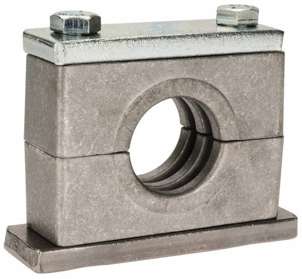 HYDAC - 3.94" Wide x 2.99" High x 1.18" Deep, Aluminum Heavy Duty Vibration-Control Clamp - Carbon Steel Plate, For 1" Pipe, Mount with Weld Plate, Top Plate, Plastic Clamp Pair, Bolts - A1 Tooling