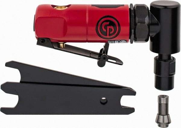 Chicago Pneumatic - 1/4" Collet, Angle Handle, Straight Air Die Grinder - 22,500 RPM, Front Exhaust, 22 CFM, 0.3 hp, 90 psi, 1/4" Inlet - A1 Tooling