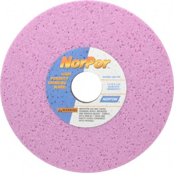 Norton - 7" Diam x 1-1/4" Hole x 1/2" Thick, G Hardness, 46 Grit Surface Grinding Wheel - Aluminum Oxide, Type 1, Coarse Grade, 3,600 Max RPM, Vitrified Bond, No Recess - A1 Tooling