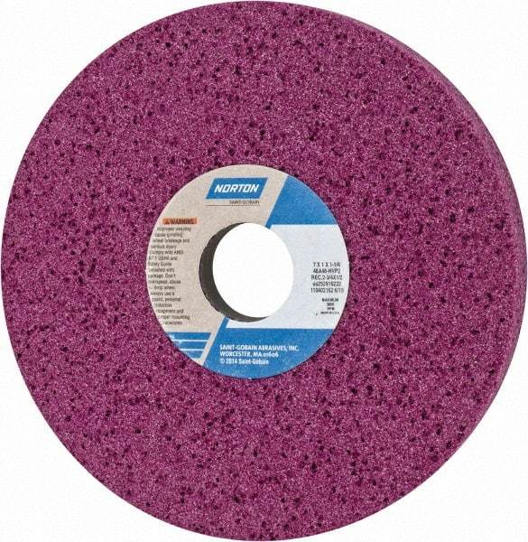 Norton - 7" Diam x 1-1/4" Hole x 1" Thick, H Hardness, 46 Grit Surface Grinding Wheel - Aluminum Oxide, Type 5, Coarse Grade, 3,600 Max RPM, Vitrified Bond, One-Side Recess - A1 Tooling