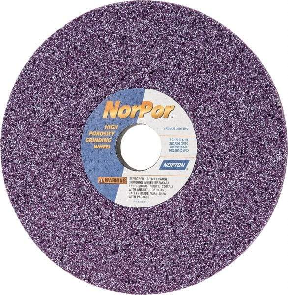 Norton - 8" Diam x 1-1/4" Hole x 1/2" Thick, G Hardness, 46 Grit Surface Grinding Wheel - Ceramic, Type 1, Coarse Grade, 3,600 Max RPM, Vitrified Bond, No Recess - A1 Tooling