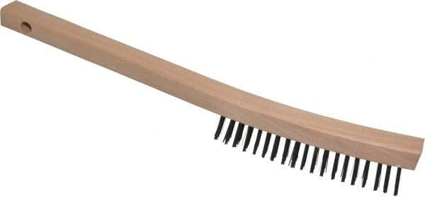 Weiler - 3 Rows x 19 Columns Steel Scratch Brush - 5-1/2" Brush Length, 14" OAL, 1-3/16" Trim Length, Wood Curved Handle - A1 Tooling