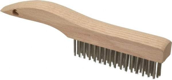 Weiler - 4 Rows x 16 Columns Stainless Steel Scratch Brush - 5" Brush Length, 10" OAL, 1-3/16" Trim Length, Wood Shoe Handle - A1 Tooling