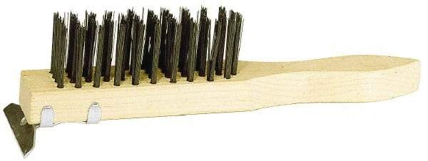 Weiler - 4 Rows x 11 Columns Steel Scratch Brush - 5-1/2" Brush Length, 11-1/2" OAL, 1-1/2" Trim Length, Wood Straight Handle - A1 Tooling
