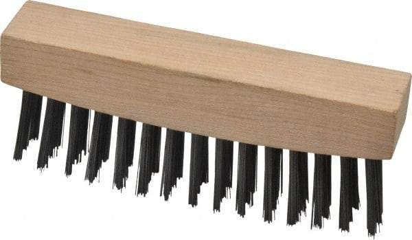 Weiler - 3 Rows x 15 Columns Steel Scratch Brush - 4-1/2" Brush Length, 4-5/8" OAL, 1-1/8" Trim Length, Wood Straight Handle - A1 Tooling
