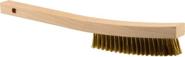 Weiler - 3 Rows x 19 Columns Brass Plater Brush - 5-1/2" Brush Length, 13" OAL, 1" Trim Length, Wood Curved Handle - A1 Tooling