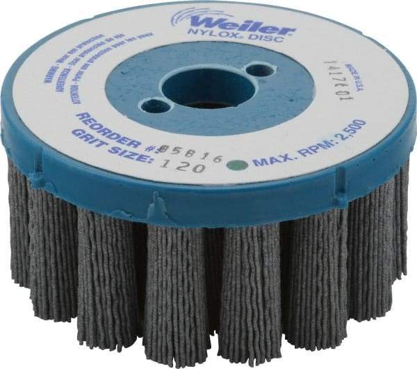 Weiler - 4" 120 Grit Silicon Carbide Crimped Disc Brush - Fine Grade, Plain Hole Connector, 1-1/2" Trim Length, 7/8" Arbor Hole - A1 Tooling