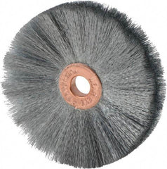 Weiler - 2" OD, 1/4" Arbor Hole, Crimped Steel Wheel Brush - 3/8" Face Width, 3/4" Trim Length, 0.003" Filament Diam, 20,000 RPM - A1 Tooling