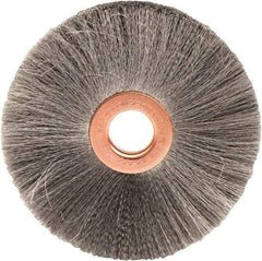 Weiler - 3" OD, 1/2" Arbor Hole, Crimped Steel Wheel Brush - 5/8" Face Width, 1" Trim Length, 0.003" Filament Diam, 20,000 RPM - A1 Tooling