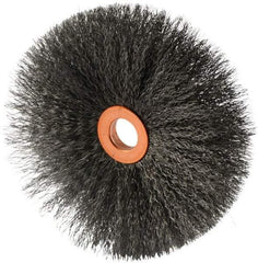 Weiler - 4" OD, 1/2" Arbor Hole, Crimped Steel Wheel Brush - 1/2" Face Width, 1-1/2" Trim Length, 0.006" Filament Diam, 20,000 RPM - A1 Tooling