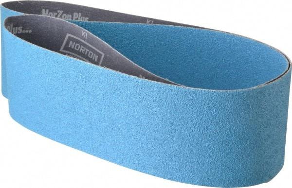 Norton - 4" Wide x 54" OAL, 50 Grit, Zirconia Alumina Abrasive Belt - Zirconia Alumina, Coarse, Coated, Y Weighted Cloth Backing, Series R821 - A1 Tooling