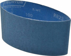 Norton - 3-1/2" Wide x 15-1/2" OAL, 100 Grit, Zirconia Alumina Abrasive Belt - Zirconia Alumina, Fine, Coated, X Weighted Cloth Backing, Series R823 - A1 Tooling