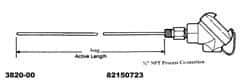 Thermo Electric - -148 to 900°F, 100 OMS Industrial RTD, Thermocouple Probe - 1/2 Inch Hex Mount, 12 Inch Probe Sheath Length, 10 Sec Response Time - A1 Tooling