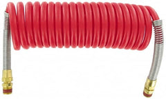 Parker - 3/8" ID, 1/2 x 1/2 Thread, 15' Long, Red SAE J844 Type B Nylon Coiled & Self Storing Hose - 150 Max psi, Parker NTA Brass Fittings - A1 Tooling