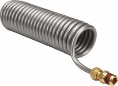 Parker - 0.17 ID, 1/4 x 1/4 Thread, 4-1/2' Long, Gray SAE J844 Type A Nylon Coiled & Self Storing Hose - 150 Max psi, Parker NTA Brass Fittings - A1 Tooling