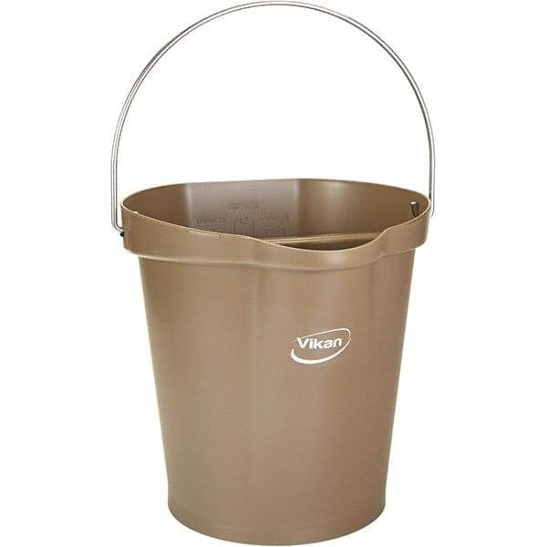 Vikan - 3 Gal, 12-1/2" High, Polypropylene Round Brown Single Pail with Pour Spout - Handle Included, 12.81" Top Diam - A1 Tooling