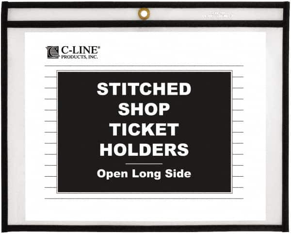 C-LINE - 25 Piece Clear Stitched Shop Ticket Holder-Open Long Side - 12" High x 9" Wide - A1 Tooling