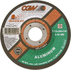 Camel Grinding Wheels - 46 Grit, 4-1/2" Wheel Diam, Type 27 Depressed Center Wheel - Medium Grade, Aluminum Oxide, Resinoid Bond, N Hardness, 13,300 Max RPM - A1 Tooling