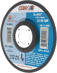 Camel Grinding Wheels - 60 Grit, 5" Wheel Diam, 7/8" Arbor Hole, Type 27 Depressed Center Wheel - Zirconia Alumina, Resinoid Bond, S Hardness, 12,250 Max RPM, Compatible with Angle Grinder - A1 Tooling