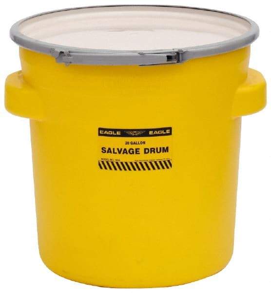 Eagle - 20 Gallon Capacity, Metal Lever Lock, Yellow Salvage Drum - 5 Gallon Container, 165 Lb. Capacity, Polyethylene, UN 1H2/X75/S Listing - A1 Tooling