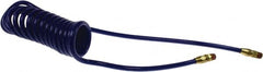 Coilhose Pneumatics - 1/4" ID, 1/4 Thread, 15' Long, Blue Polyurethane Coiled & Self Storing Hose - 125 Max psi, Male Swivel x Male Swivel - A1 Tooling