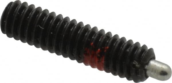 Jergens - 8-32, 5/8" Thread Length, 3/32" Plunger Projection, Steel Threaded Spring Plunger - 0.07" Max Plunger Diam, 5/8" Plunger Length, 0.7 Lb Init End Force, 2.3 Lb Final End Force, 5/64" Hex - A1 Tooling