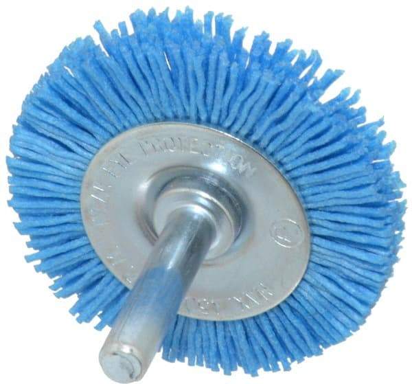 Value Collection - 2" OD, 1/4" Shank Diam, Crimped Nylon Wheel Brush - 1/4" Face Width, 5/16" Trim Length, 4,500 RPM - A1 Tooling