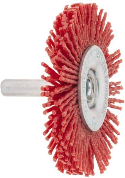 Value Collection - 2-3/8" OD, 1/4" Shank Diam, Crimped Nylon Wheel Brush - 1/4" Face Width, 5/16" Trim Length, 4,500 RPM - A1 Tooling