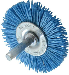 Value Collection - 2-3/8" OD, 1/4" Shank Diam, Crimped Nylon Wheel Brush - 1/4" Face Width, 5/16" Trim Length, 4,500 RPM - A1 Tooling