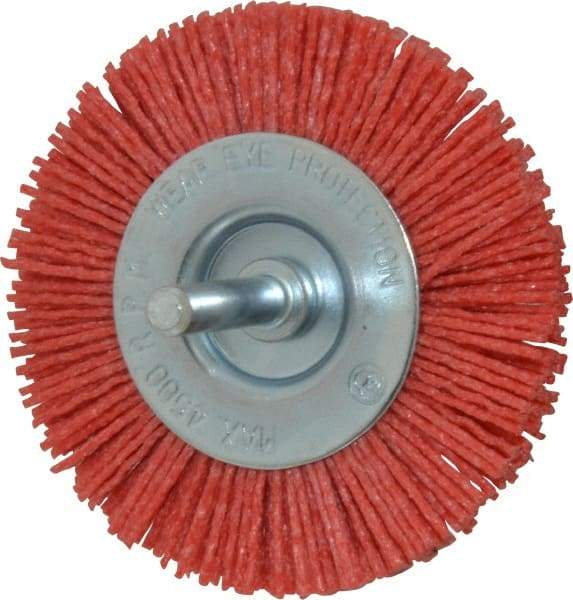 Value Collection - 3" OD, 1/4" Shank Diam, Crimped Nylon Wheel Brush - 1/4" Face Width, 5/16" Trim Length, 4,500 RPM - A1 Tooling