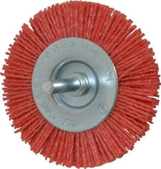 Value Collection - 3" OD, 1/4" Shank Diam, Crimped Nylon Wheel Brush - 1/4" Face Width, 5/16" Trim Length, 4,500 RPM - A1 Tooling