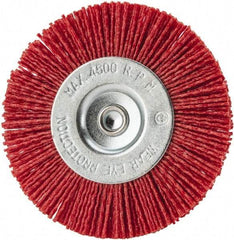 Value Collection - 4" OD, 1/4" Shank Diam, Crimped Nylon Wheel Brush - 1/4" Face Width, 5/16" Trim Length, 4,500 RPM - A1 Tooling