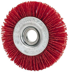 Value Collection - 3" OD, 1/2" Shank Diam, 1/2" Arbor Hole, Crimped Nylon Wheel Brush - 3/8" Face Width, 5/16" Trim Length, 4,500 RPM - A1 Tooling