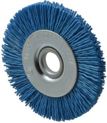 Value Collection - 3" OD, 1/2" Shank Diam, 1/2" Arbor Hole, Crimped Nylon Wheel Brush - 3/8" Face Width, 5/16" Trim Length, 4,500 RPM - A1 Tooling