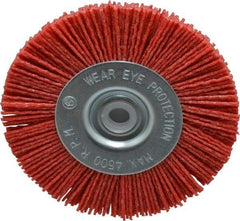 Value Collection - 4" OD, 1/2" Shank Diam, 1/2" Arbor Hole, Crimped Nylon Wheel Brush - 1/2" Face Width, 5/16" Trim Length, 4,500 RPM - A1 Tooling