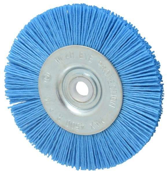 Value Collection - 4" OD, 1/2" Shank Diam, 1/2" Arbor Hole, Crimped Nylon Wheel Brush - 1/2" Face Width, 5/16" Trim Length, 4,500 RPM - A1 Tooling