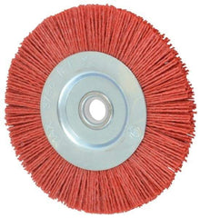 Value Collection - 5" OD, 5/8" Shank Diam, 5/8" Arbor Hole, Crimped Nylon Wheel Brush - 5/16" Face Width, 5/16" Trim Length, 3,750 RPM - A1 Tooling