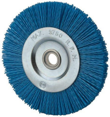 Value Collection - 5" OD, 5/8" Shank Diam, 5/8" Arbor Hole, Crimped Nylon Wheel Brush - 5/16" Face Width, 5/16" Trim Length, 3,750 RPM - A1 Tooling