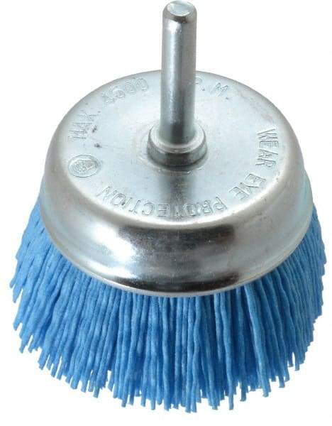 Value Collection - 3" Diam, 1/4" Hole Size Straight Wire Nylon Cup Brush - Fine Grade, 4,500 Max RPM - A1 Tooling