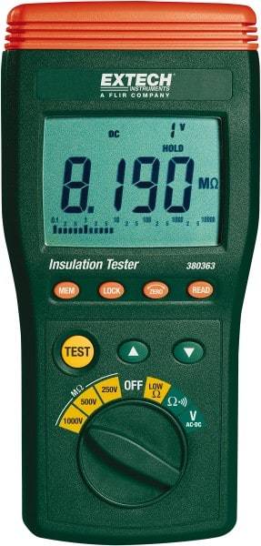 Extech - Digital LCD Display, 10,000 Megohm Electrical Insulation Resistance Tester & Megohmmeter - 1,000 VAC Max Test Voltage, Powered by 1.5V AA Battery - A1 Tooling